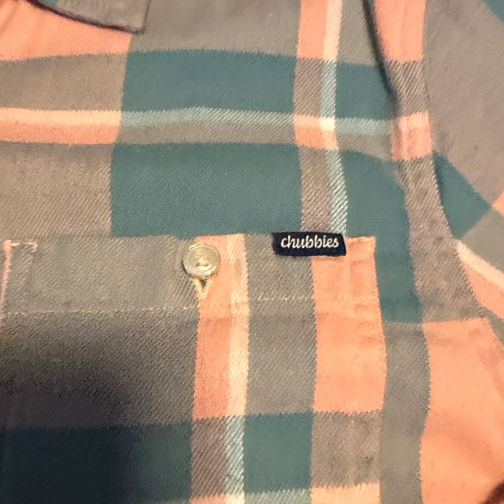 Chubbies Plaid Shirt in Coral and Mint - Picture 3 of 6